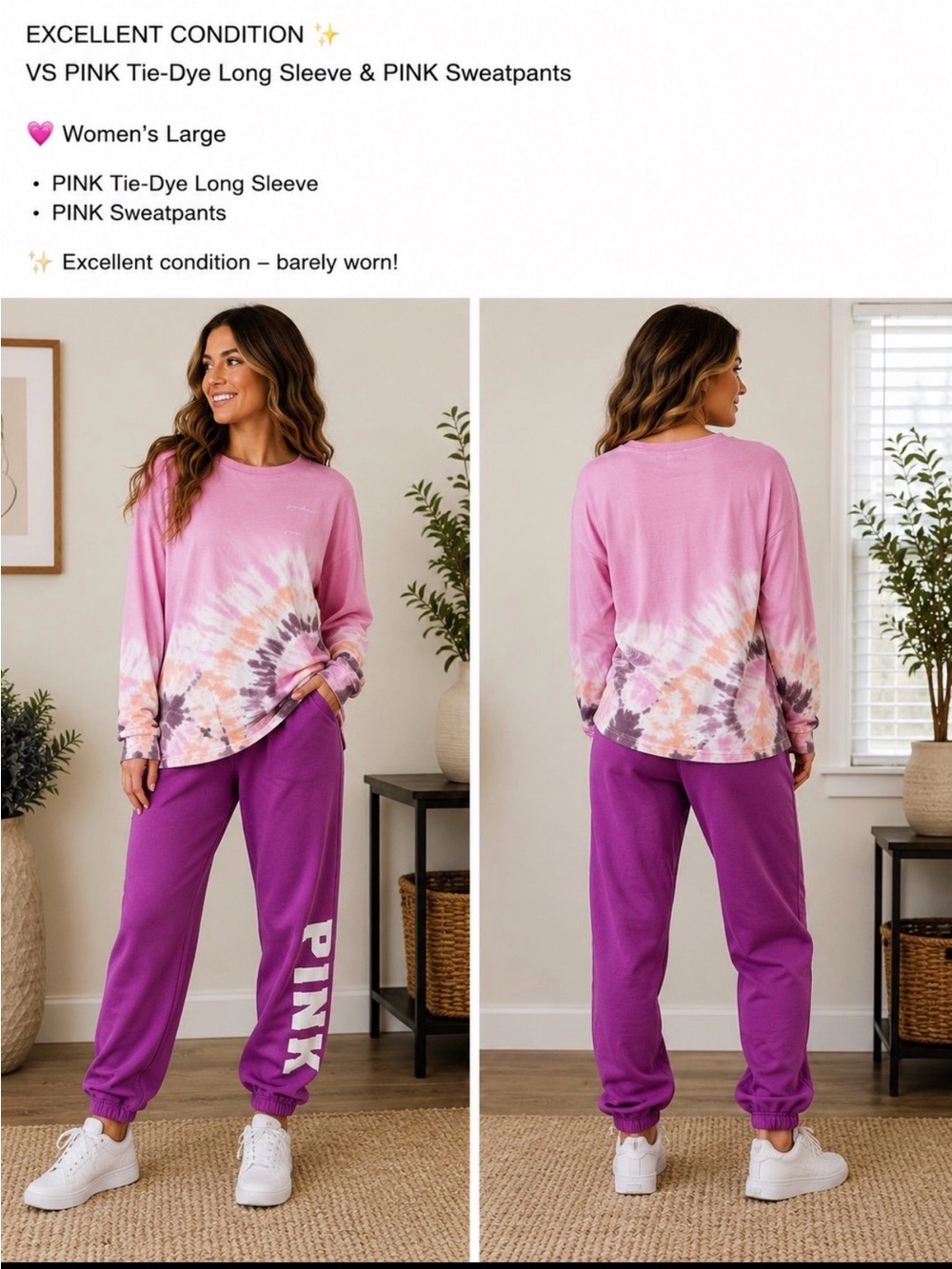 Victoria's Secret PINK Pink Tie-Dye Long Sleeve Top & Purple Sweatpants Set